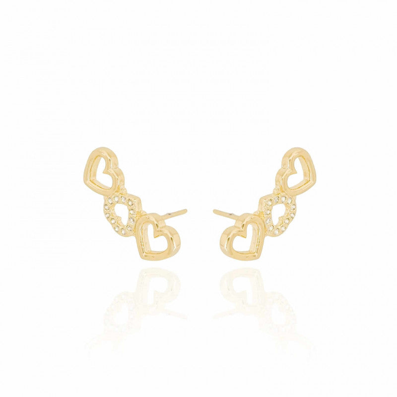 Earcuff Three Hearts and Crystal Studs - 18K Gold