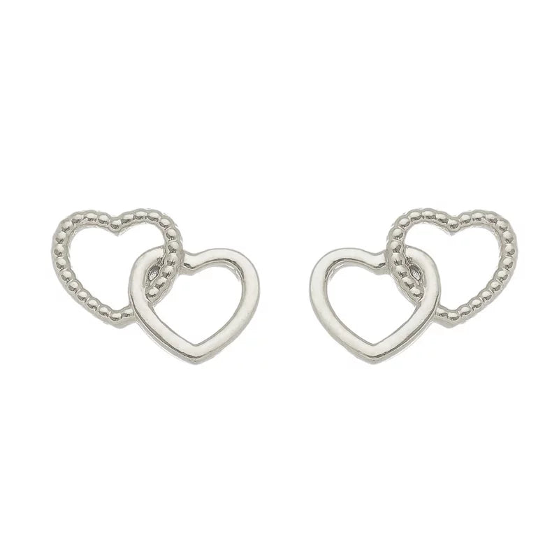 Earring Double Heart Kids - White Rhodium