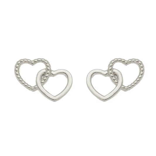 Earring Double Heart Kids - White Rhodium