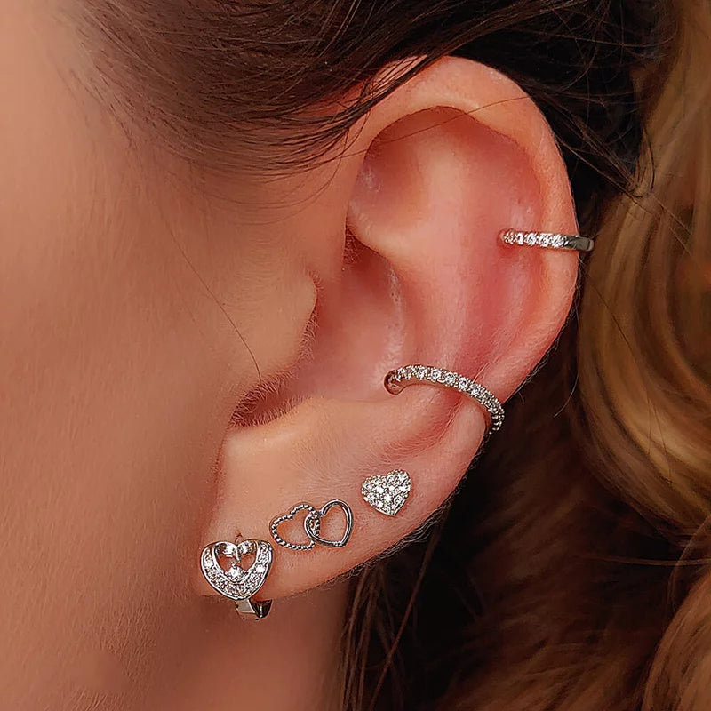 Earring Double Heart Kids - White Rhodium