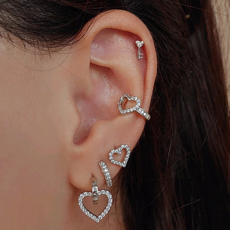 Earcuff Heart Studs - White Rhodium