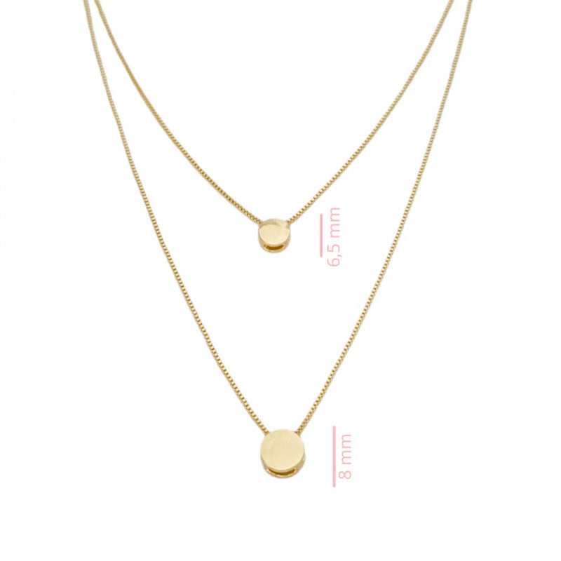 Necklace Double Round Pendants - 18K Gold