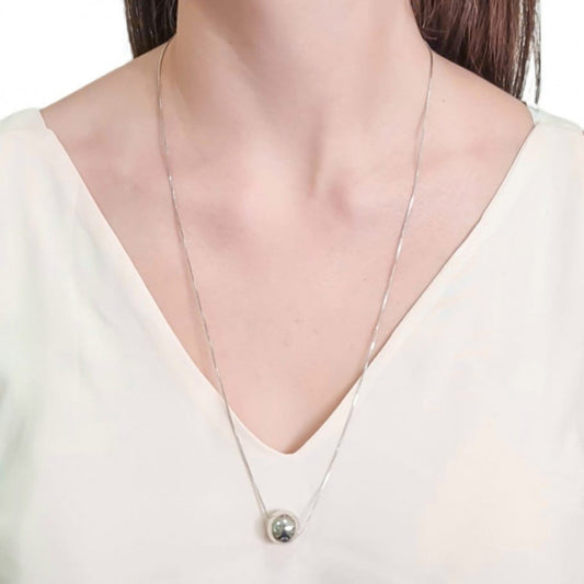 Necklace Long Venetian Ball - White Rhodium