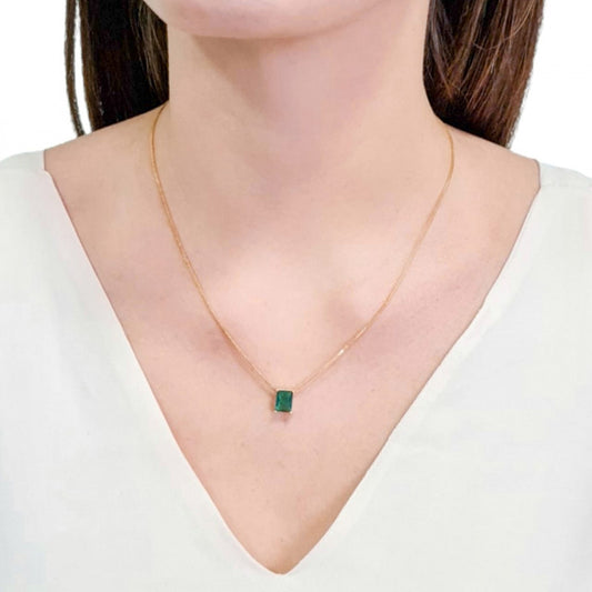 Necklace Rectangular Tourmaline - 18K Gold