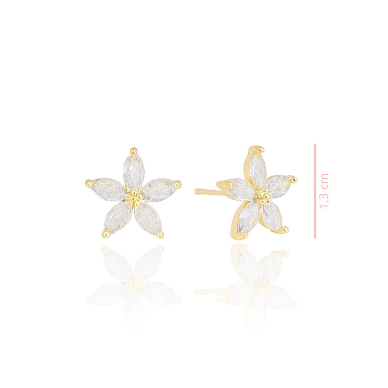 Earring Crystal Flower - 18K Gold