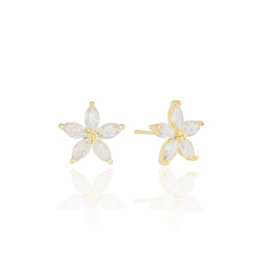 Earring Crystal Flower - 18K Gold