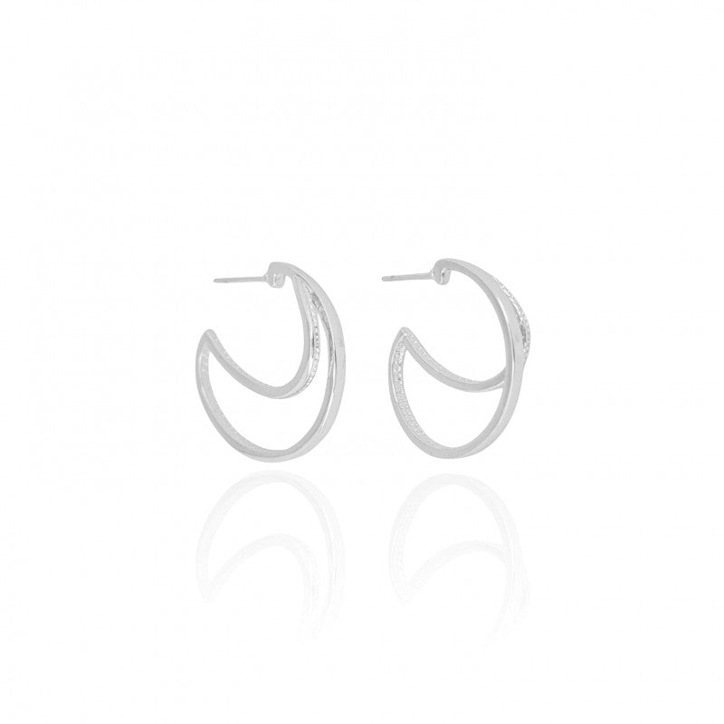 Earring Hoop Two Fillets - White Rhodium