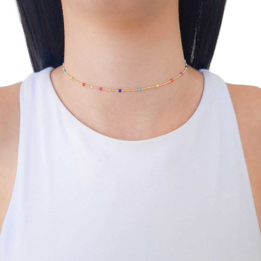 Necklace Choker Colored Polka Dots - 18K Gold