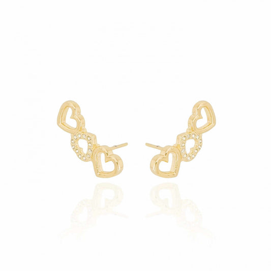 Earcuff Three Hearts and Crystal Studs - 18K Gold