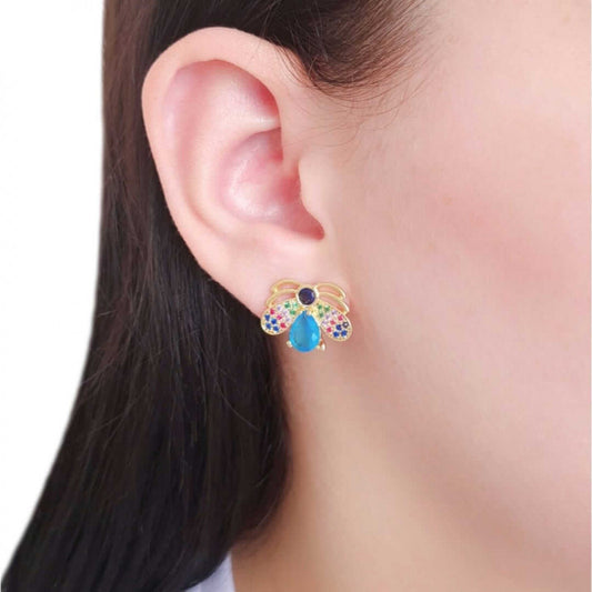 Earring Vespa Blue Drop Colored Wings - 18K Gold