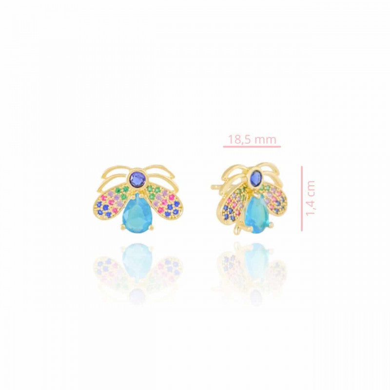 Earring Vespa Blue Drop Colored Wings - 18K Gold