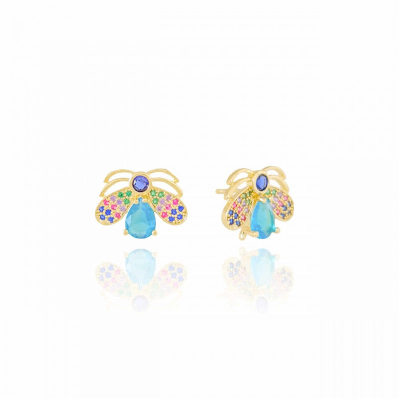 Earring Vespa Blue Drop Colored Wings - 18K Gold