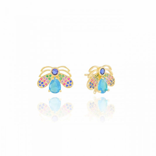 Earring Vespa Blue Drop Colored Wings - 18K Gold