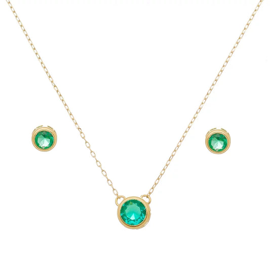 Set Earring + Necklace Circle Tourmaline - 18K Gold