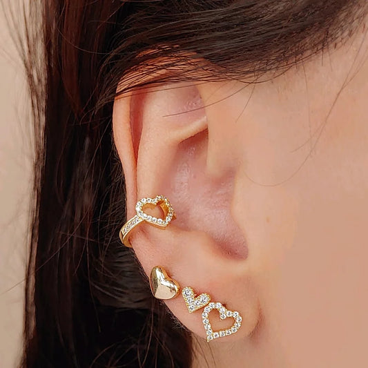 Earcuff Heart Studs - 18K Gold