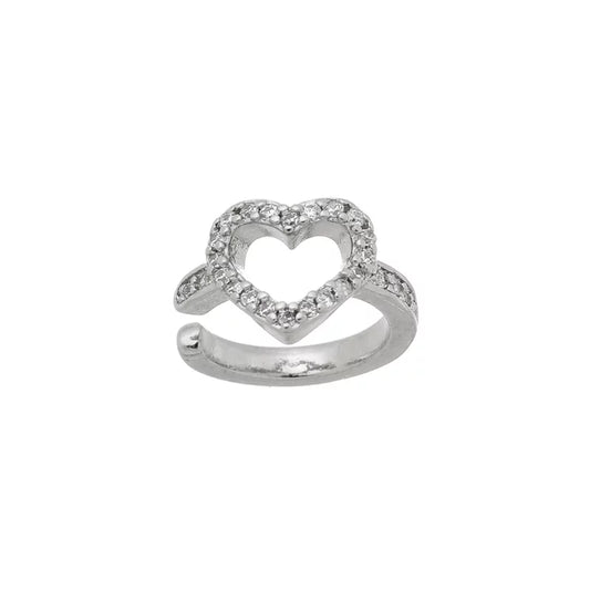 Earcuff Heart Studs - White Rhodium