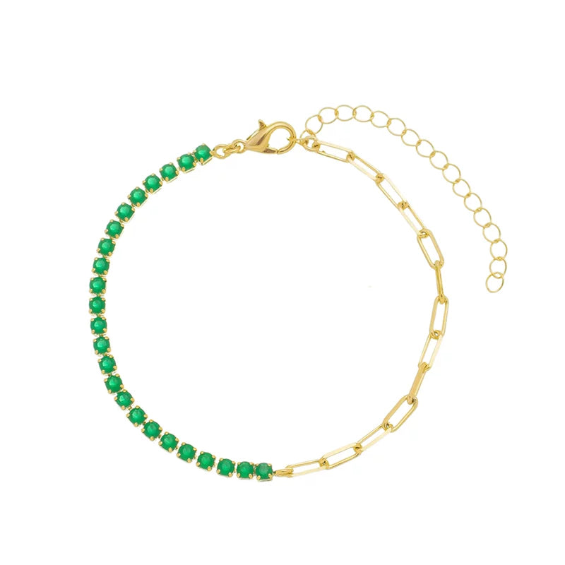 Bracelet large chain and Riviera Emerald - 18K Gold